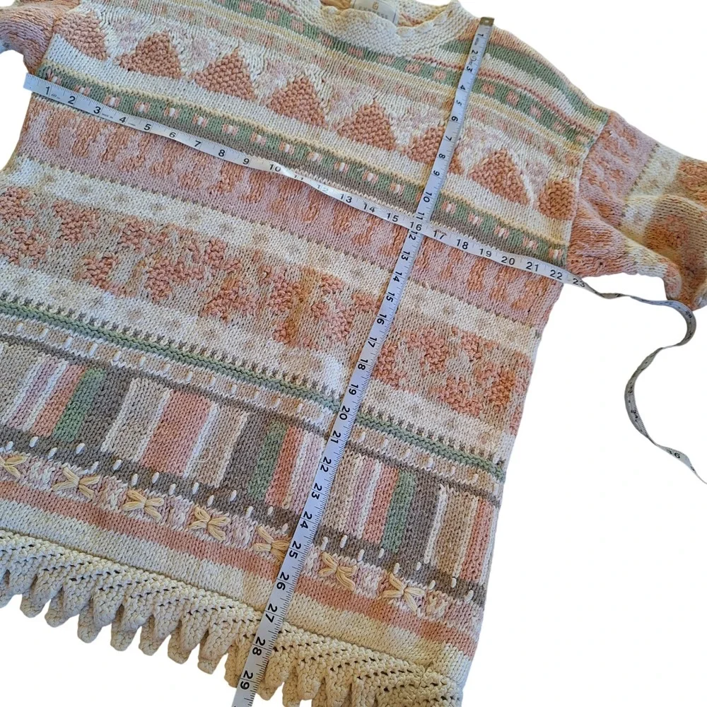 Express‎ Tricot Vtg Hand Knit Chunky Pastel Cottage Grandma Scallop Sweater S